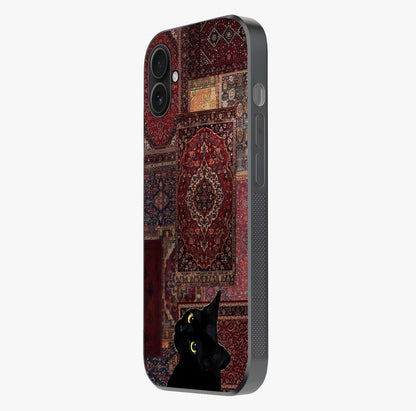 Regal Magic Cat Apple Glass Case photographed in natural light showing reflective finish and design depth.