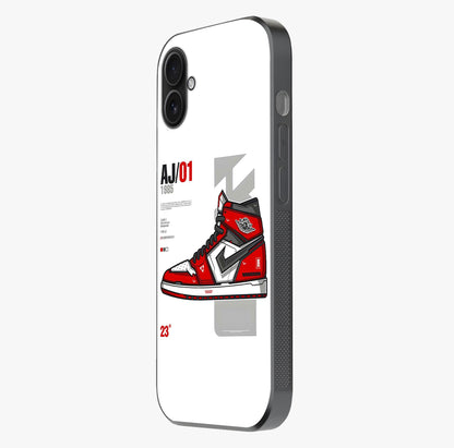 Retro Sneaker Blueprint Glass Case photographed in natural light showing reflective finish and design depth.