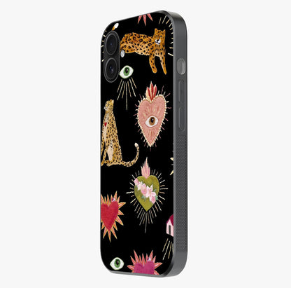 Sacred Jungle Heart Glass Case photographed in natural light showing reflective finish and design depth.