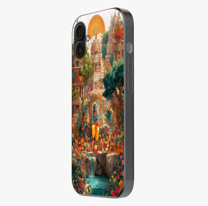 Sacred Sunlight Gods Glass Case photographed in natural light showing reflective finish and design depth.