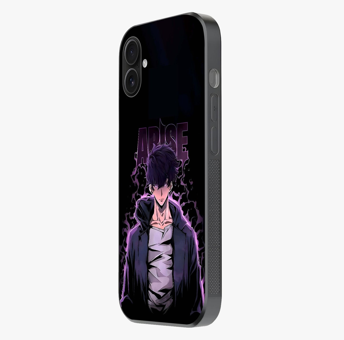 Shadow Monarch Awakening Glass Case photographed in natural light showing reflective finish and design depth.