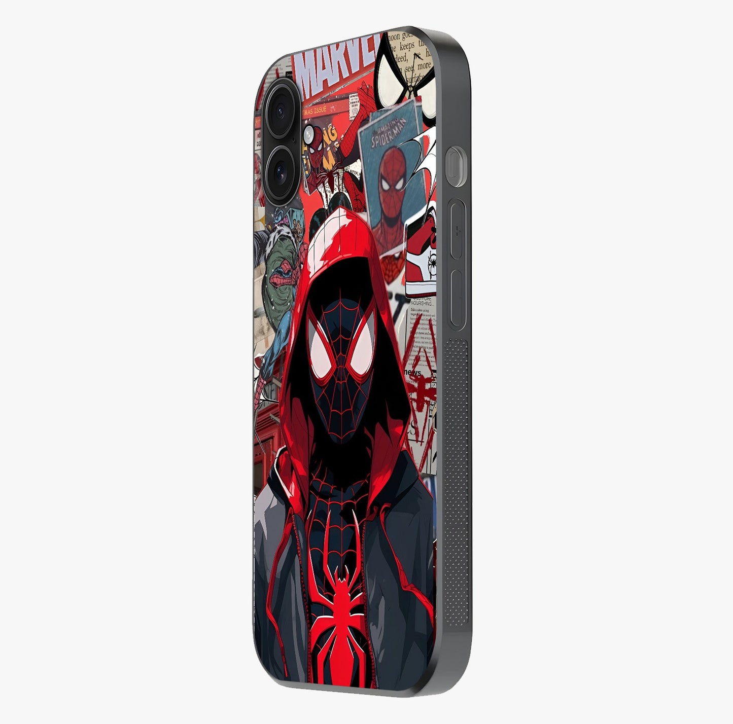 Spider Collage Street Glass Case photographed in natural light showing reflective finish and design depth.