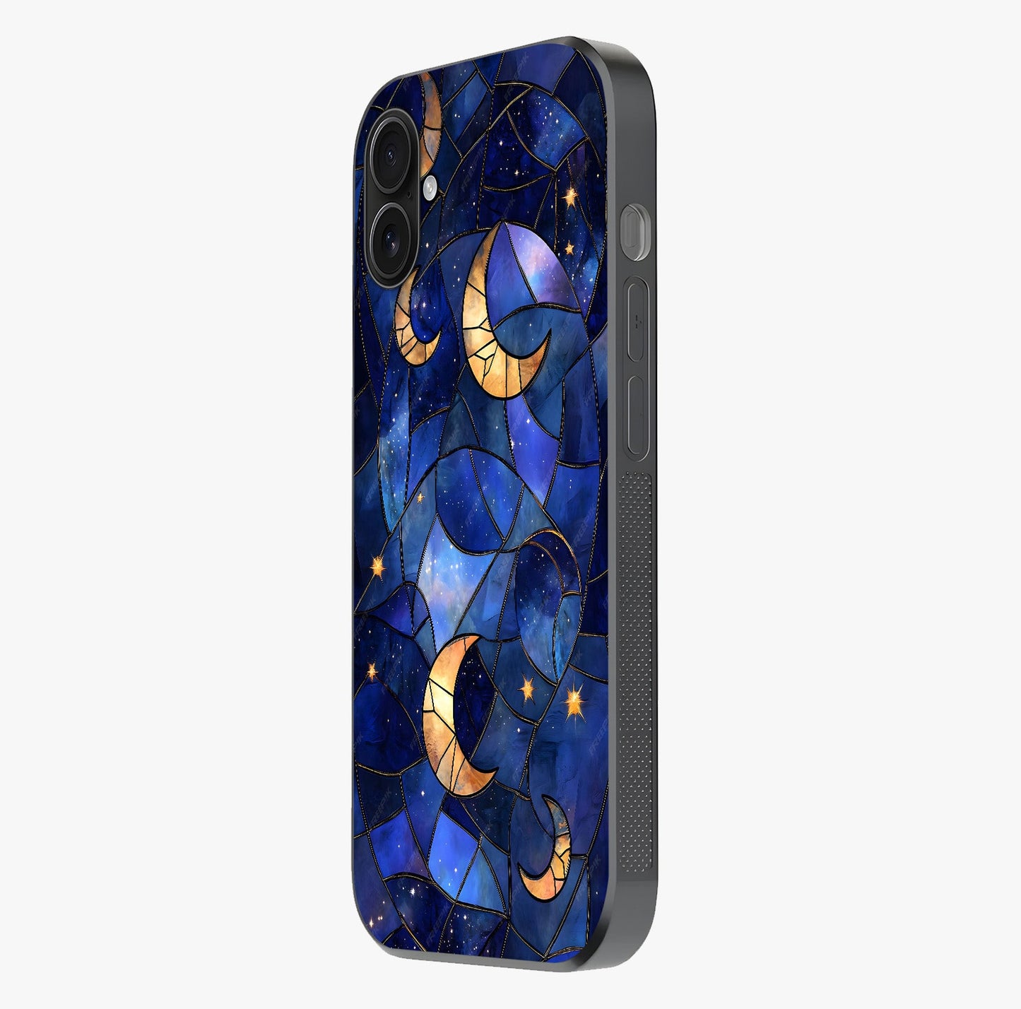 Starlit Sky Tapestry Glass Case photographed in natural light showing reflective finish and design depth.