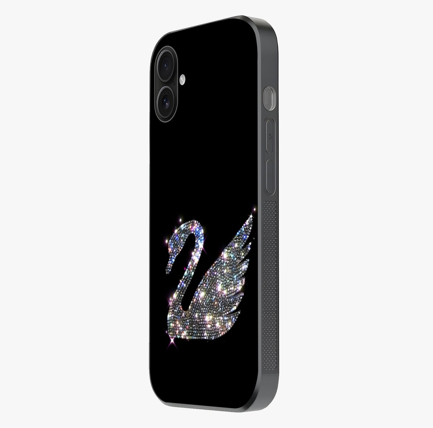 Starlit Swan Grace Glass Case photographed in natural light showing reflective finish and design depth.