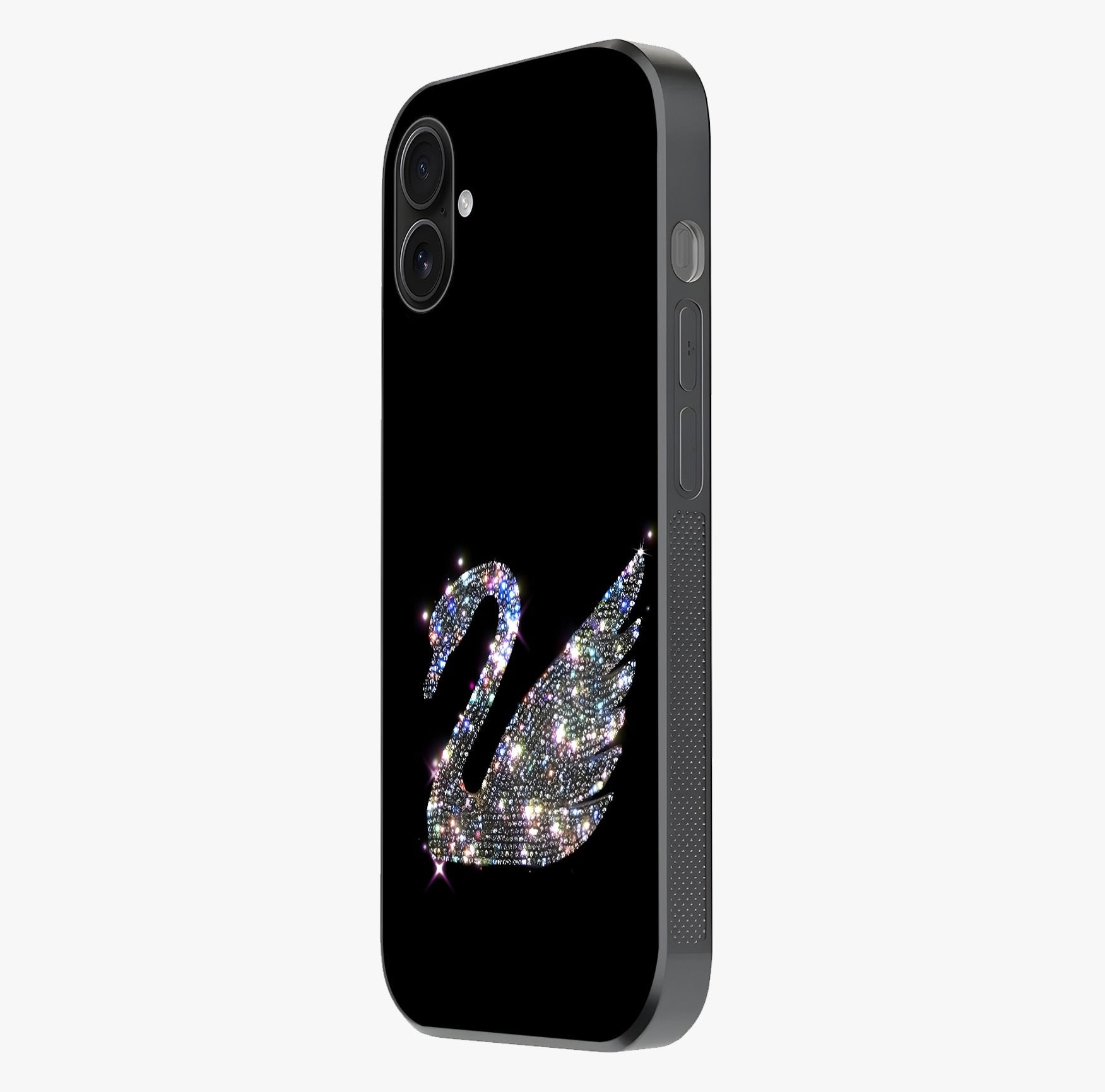 Starlit Swan Grace Glass Case photographed in natural light showing reflective finish and design depth.