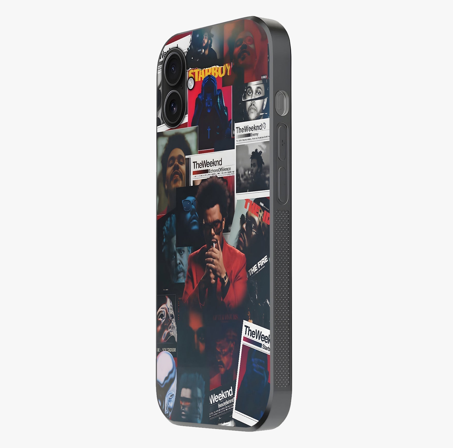 The Weeknd Glass Case photographed in natural light showing reflective finish and design depth.