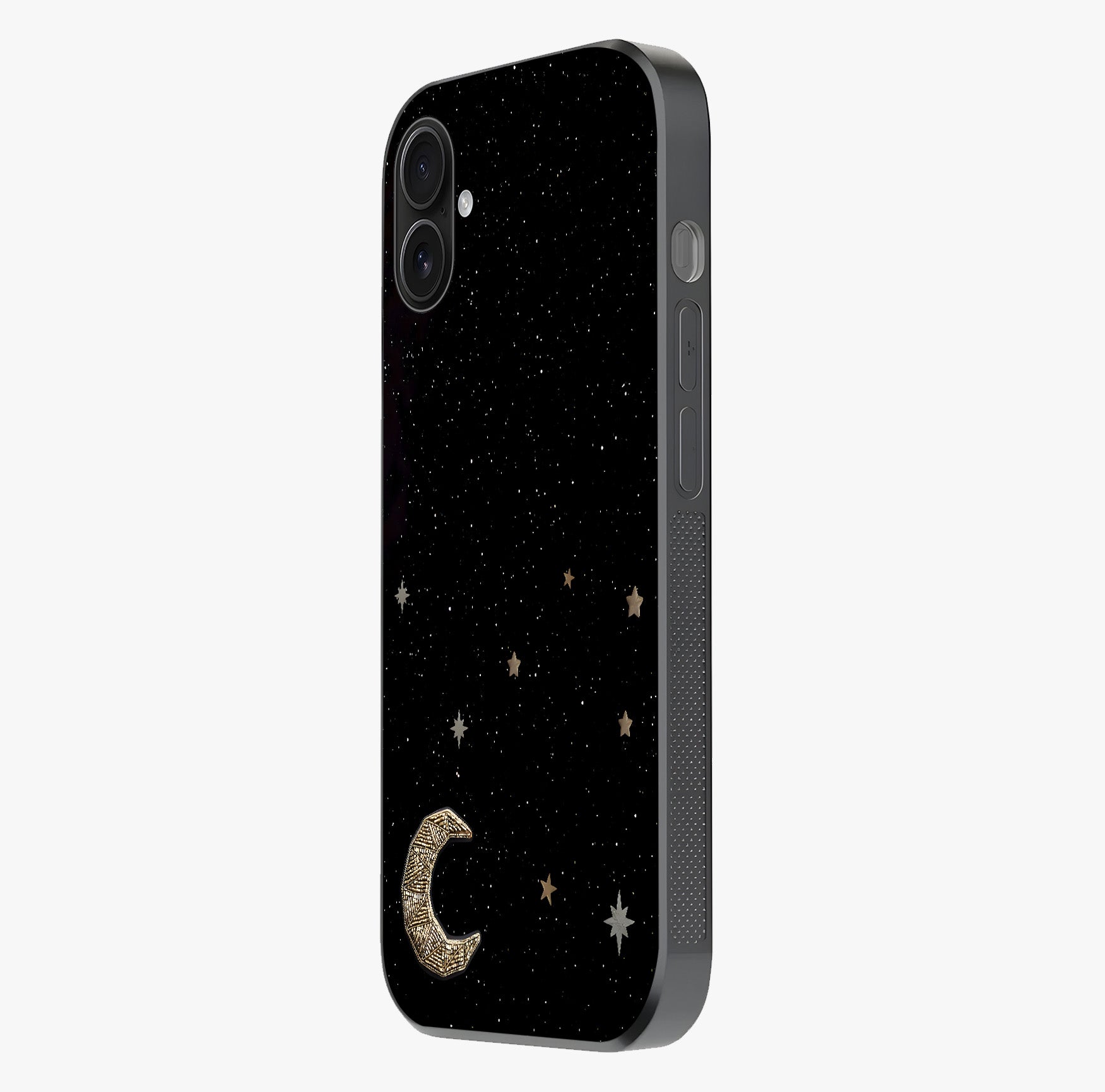 Twinkle Star With Half Moon Glass Case photographed in natural light showing reflective finish and design depth.