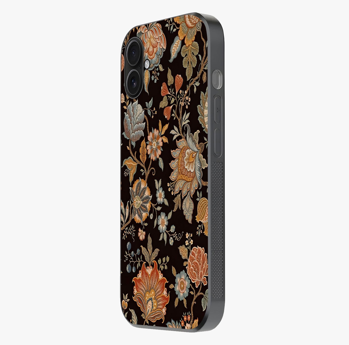 Vintage Floral Dream Glass Case photographed in natural light showing reflective finish and design depth.