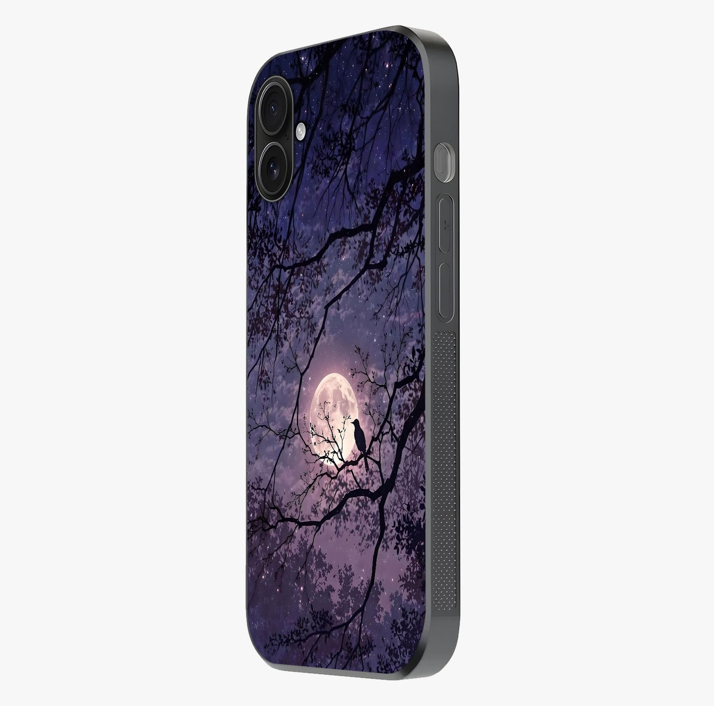 Whispering Moon Silence Glass Case photographed in natural light showing reflective finish and design depth.