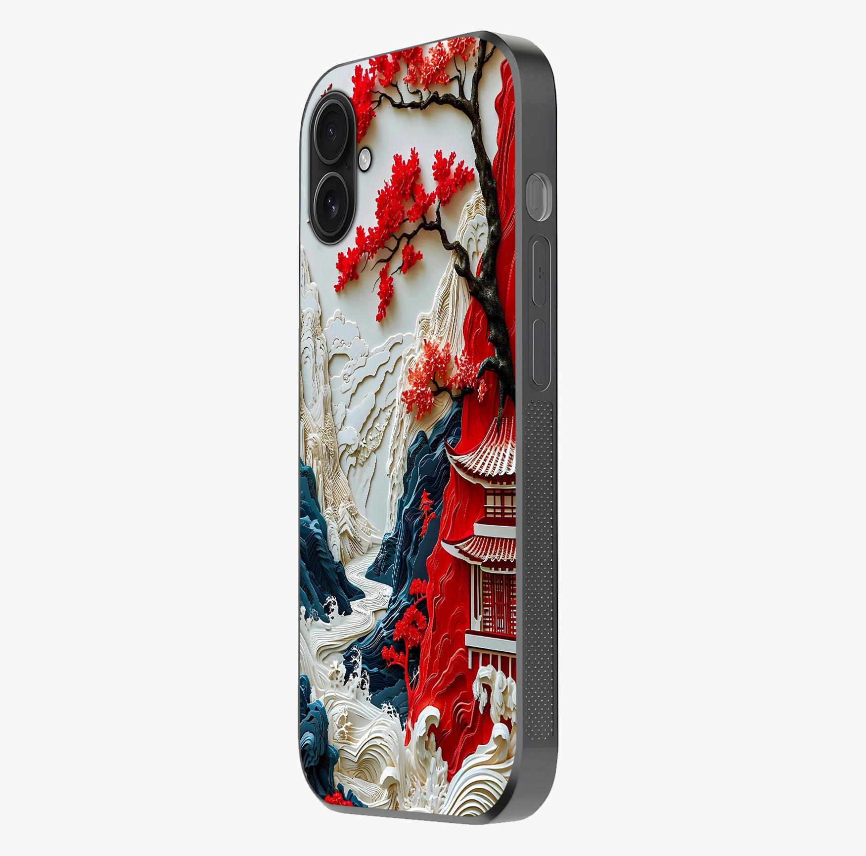 Whispers Of Sakura Waves Glass Case photographed in natural light showing reflective finish and design depth.