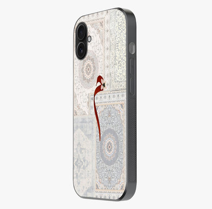 White Aesthetic Bow Glass Case photographed in natural light showing reflective finish and design depth.
