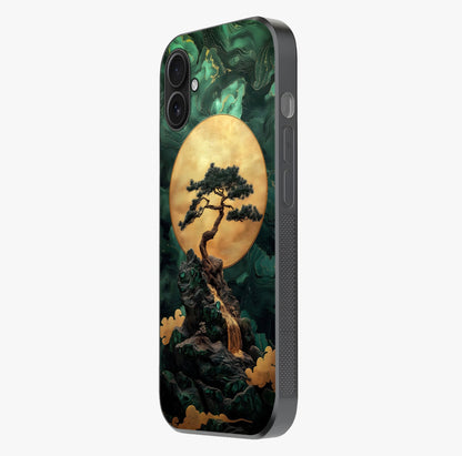 Zen Moon Rise Glass Case photographed in natural light showing reflective finish and design depth