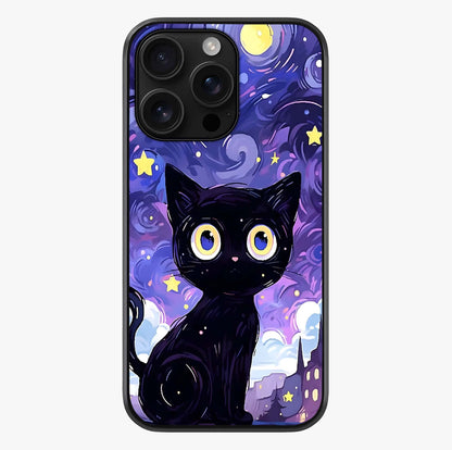 Abstract Cat Art Glass Case showing full back design in clean flat view with glossy glass finish.