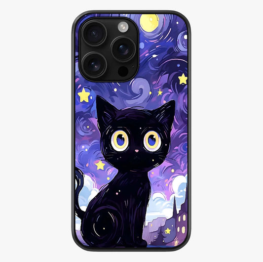 Abstract Cat Art Glass Case showing full back design in clean flat view with glossy glass finish.