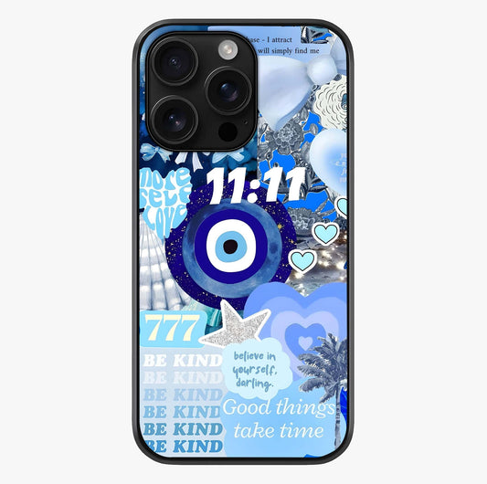 Aesthetic Be Kind Eye Glass Case showing full back design in clean flat view with glossy glass finish.