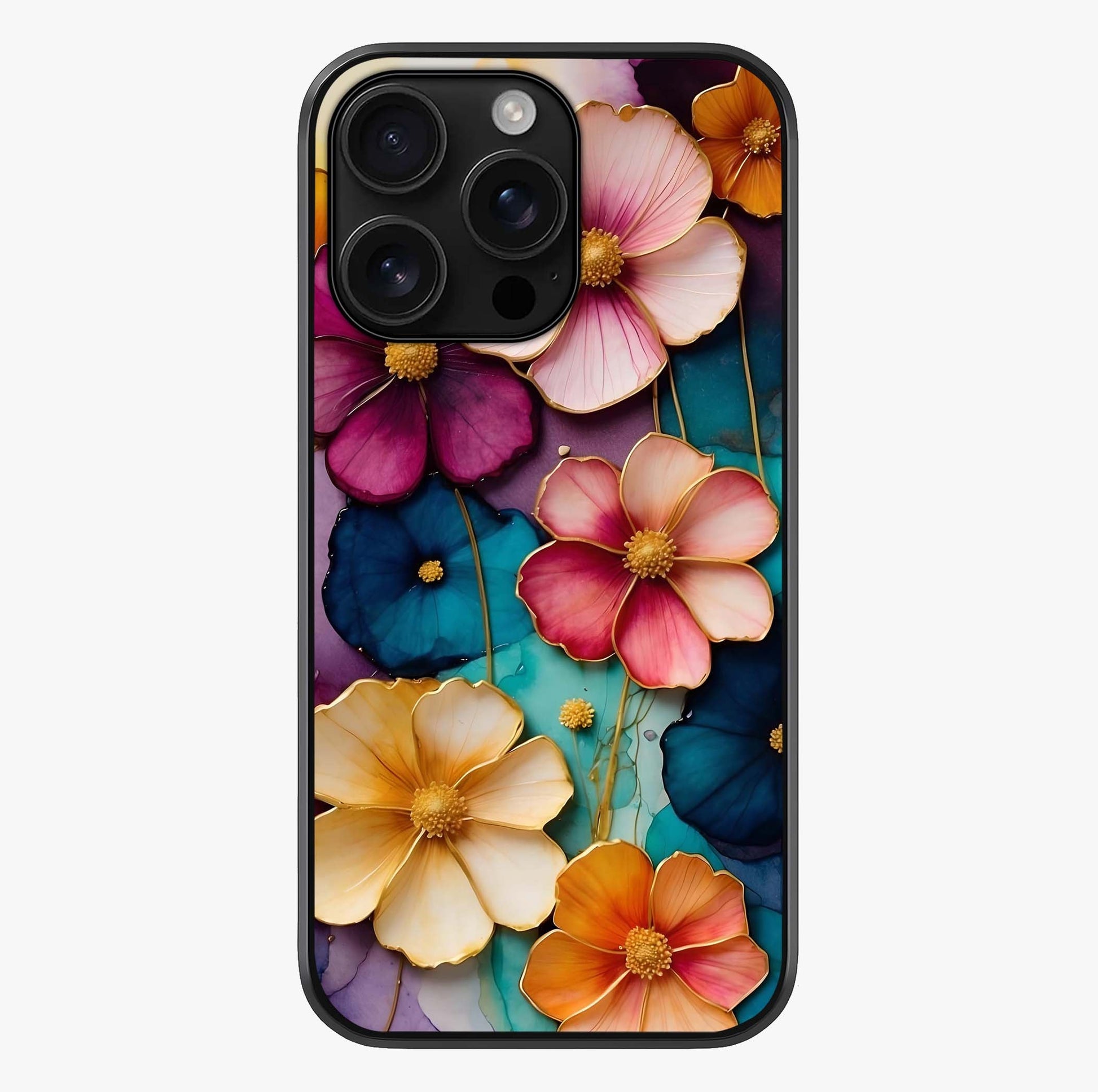 Artlyn Grace Flower Pattern Glass Case showing full back design in clean flat view with glossy glass finish.
