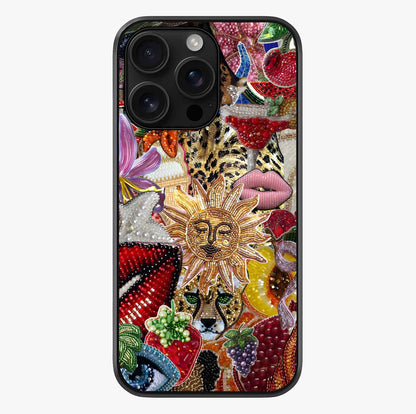 Beaded Fashion Jungle Glass Case showing full back design in clean flat view with glossy glass finish.