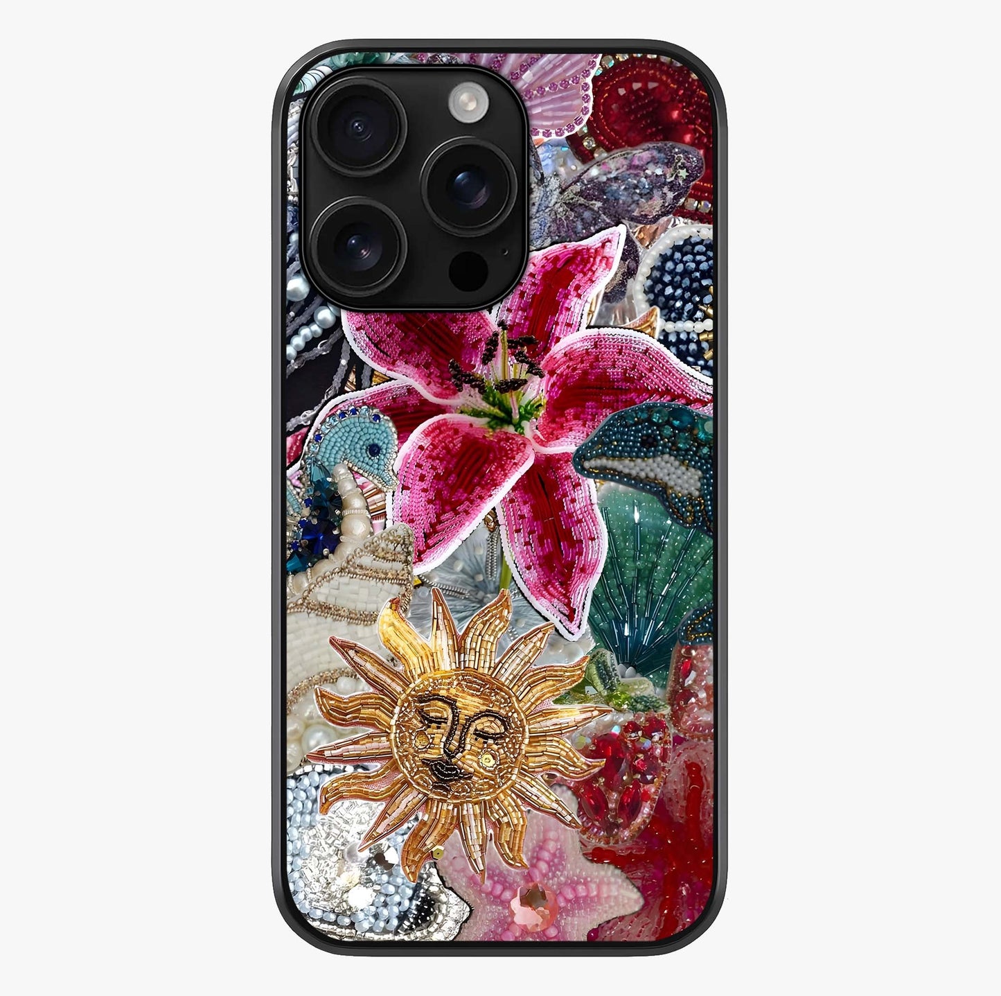 Beaded Garden Fantasy Glass Case showing full back design in clean flat view with glossy glass finish.