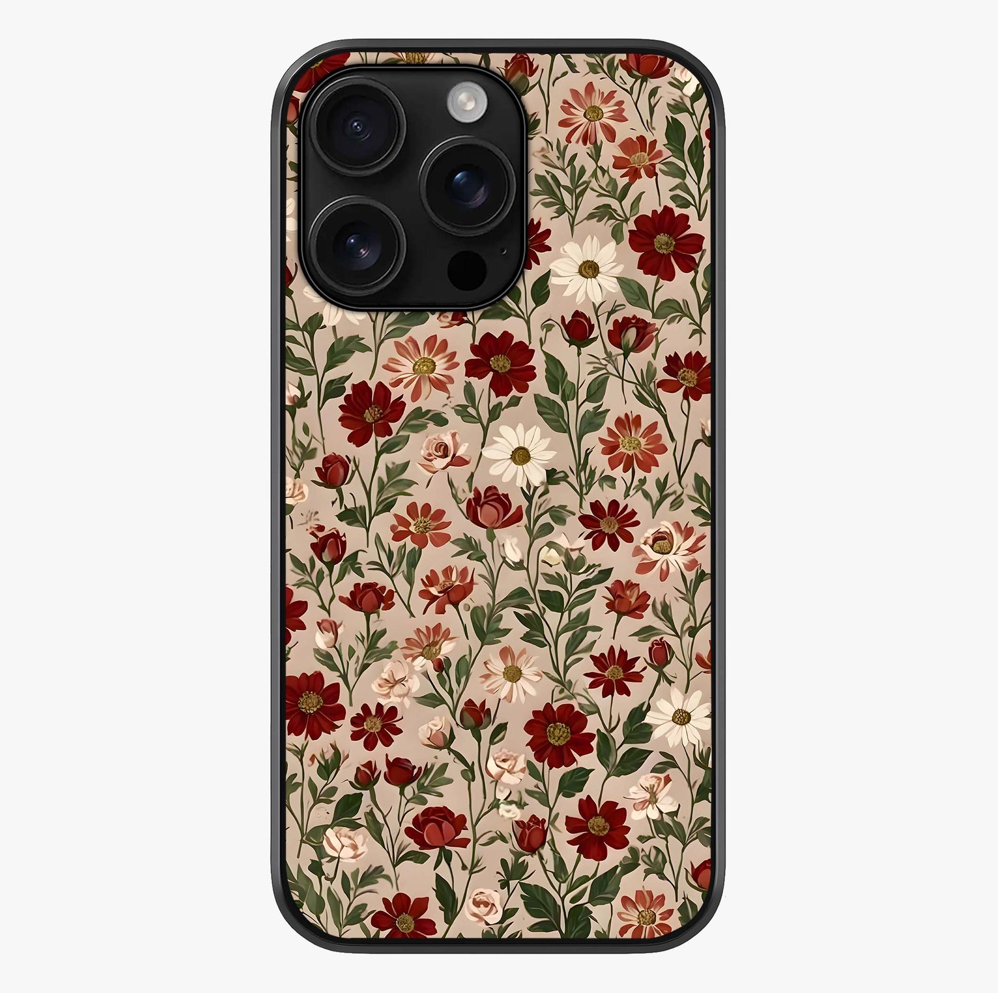 Biege Flower With Leaf Glass Case showing full back design in clean flat view with glossy glass finish.