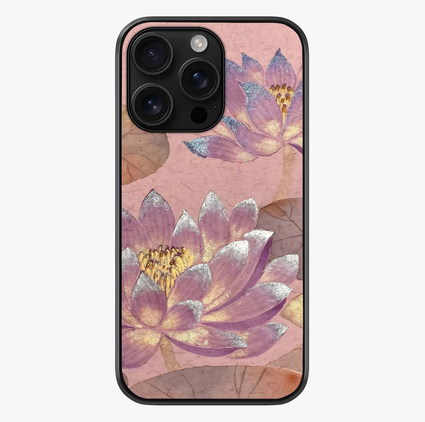 Blossom Mist Lotus Glass Case showing full back design in clean flat view with glossy glass finish.