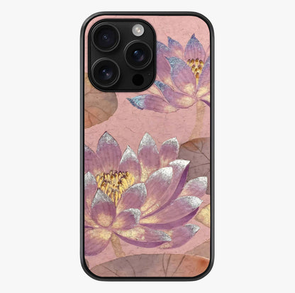 Blossom Mist Lotus Glass Case showing full back design in clean flat view with glossy glass finish.
