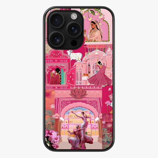 Blossoms Of Rajasthan Glass Case showing full back design in clean flat view with glossy glass finish.