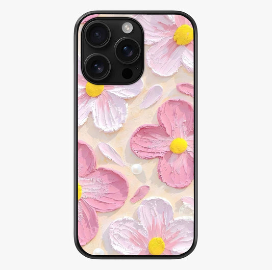 Blush Bloom Texture Glass Case showing full back design in clean flat view with glossy glass finish.