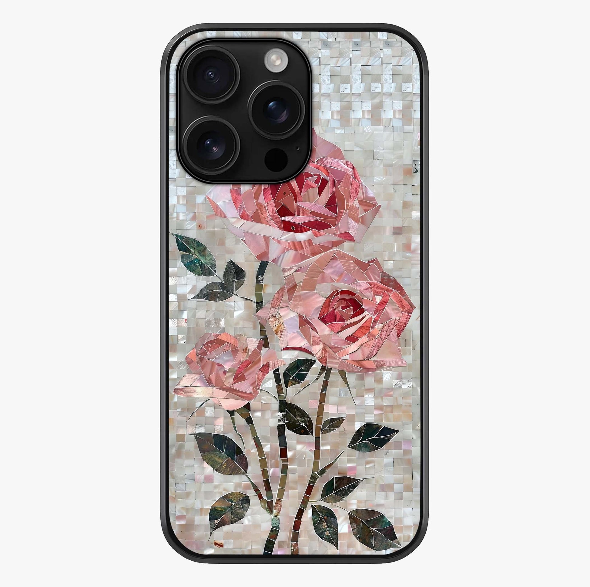 Blush Mosaic Bloom Glass Case showing full back design in clean flat view with glossy glass finish.