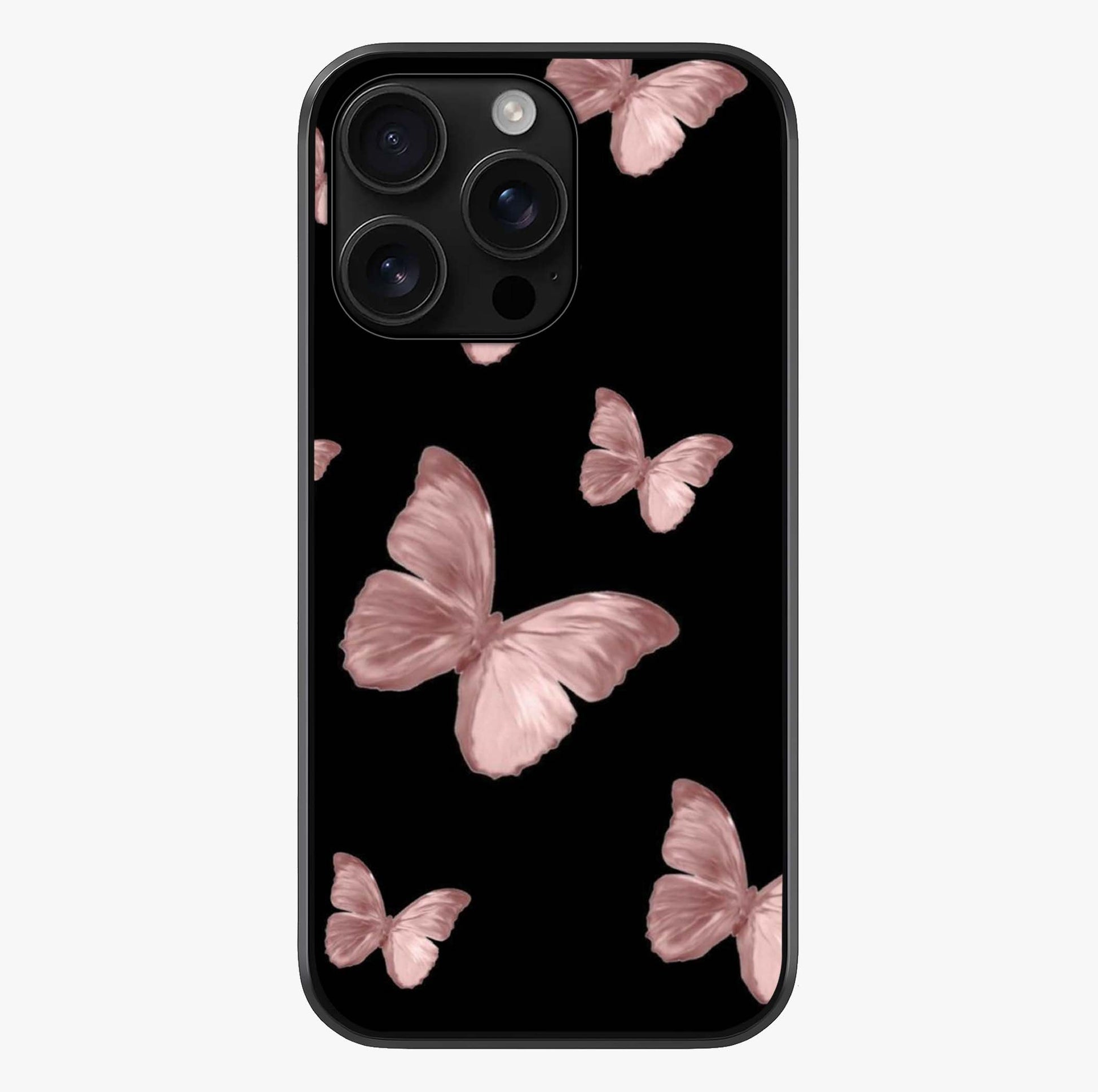 Butterfly Pattern Glass Case showing full back design in clean flat view with glossy glass finish.
