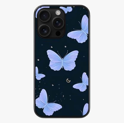 Butterfly With Stars Pattern Glass Case showing full back design in clean flat view with glossy glass finish.