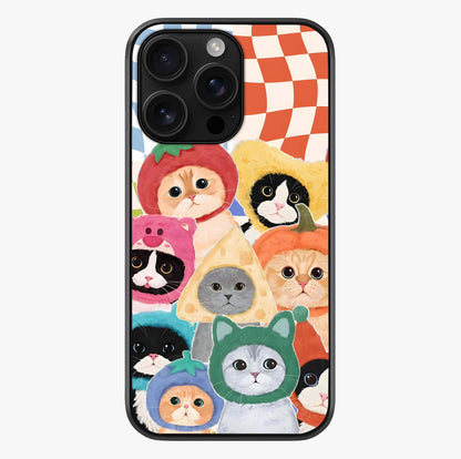 Cats In Fruits Glass Case showing full back design in clean flat view with glossy glass finish.