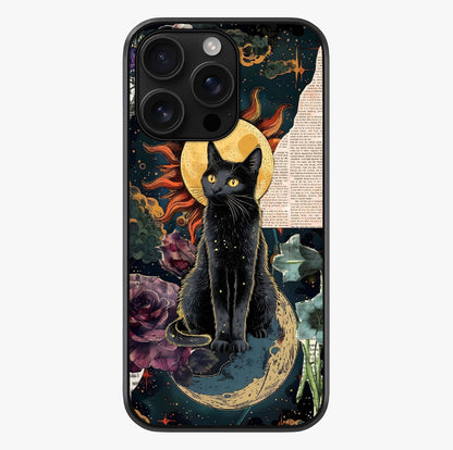 Celestial Black Cat Glass Case showing full back design in clean flat view with glossy glass finish.