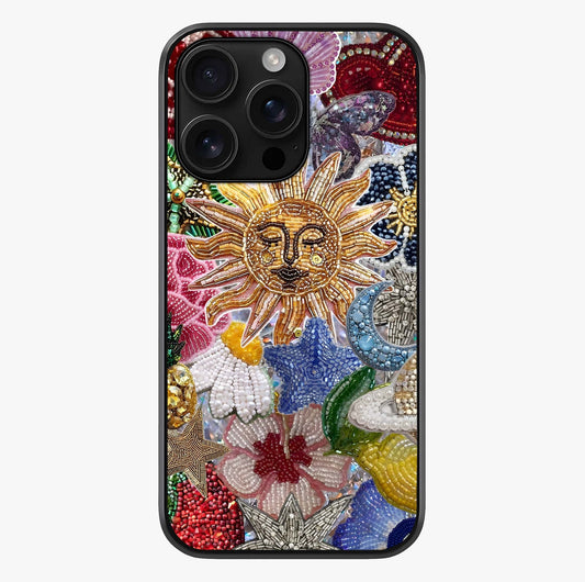 Celestial Floral And Playful Glass Case showing full back design in clean flat view with glossy glass finish.
