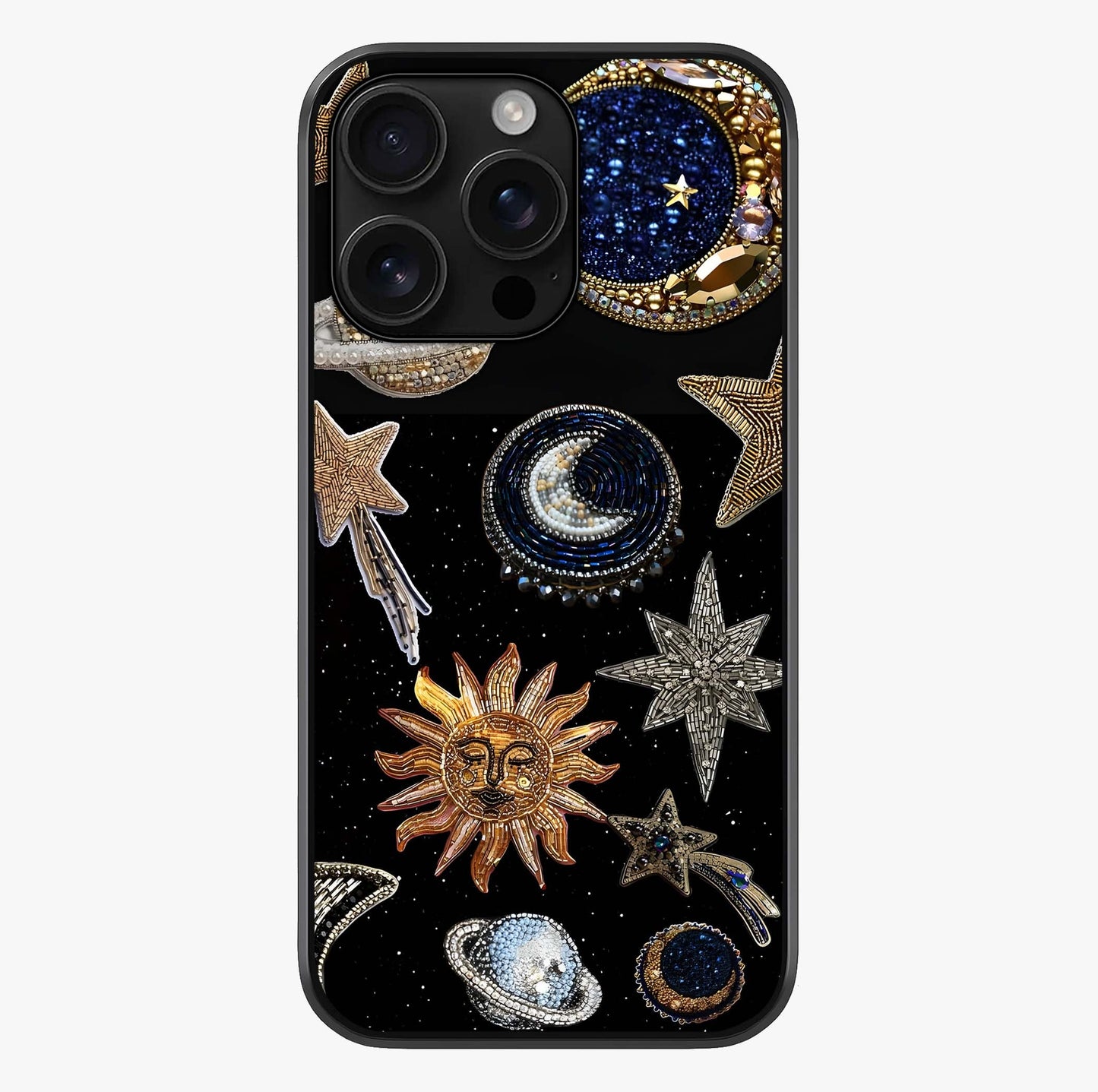 Celestial Gem Constellations Glass Case showing full back design in clean flat view with glossy glass finish.