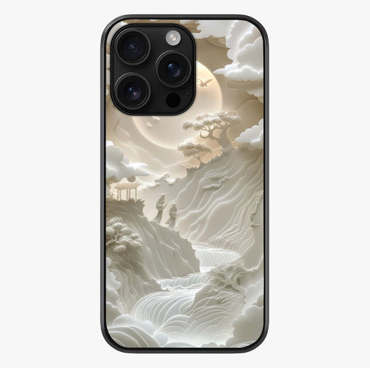 Celestial Origami Glass Case showing full back design in clean flat view with glossy glass finish.