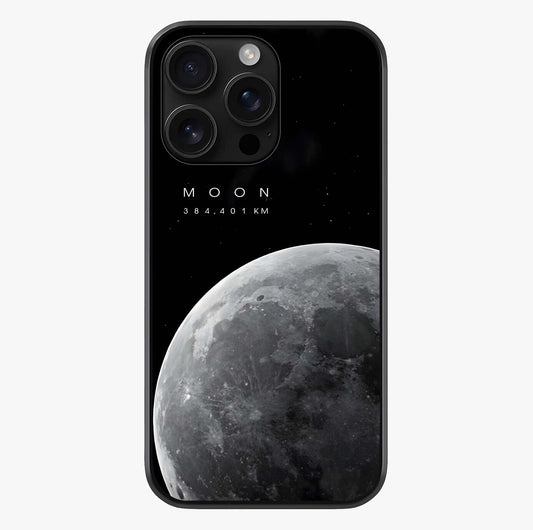 Cosmic Moon Glow Glass Case showing full back design in clean flat view with glossy glass finish.