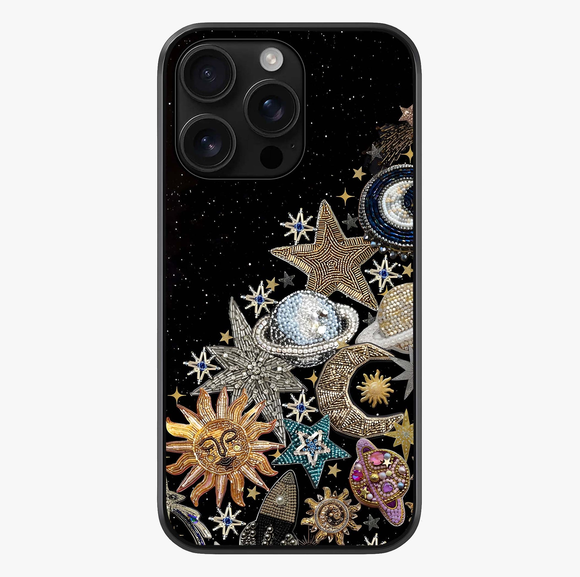 Cosmic Sparkle Dreams Glass Case showing full back design in clean flat view with glossy glass finish.