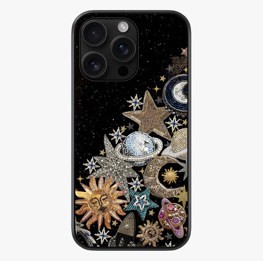 Cosmic Sparkle Dreams Glass Case showing full back design in clean flat view with glossy glass finish.