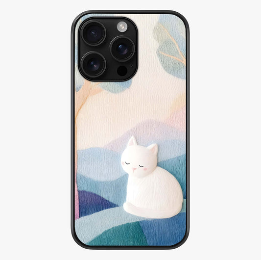 Cotton Dream Cat Glass Case showing full back design in clean flat view with glossy glass finish.