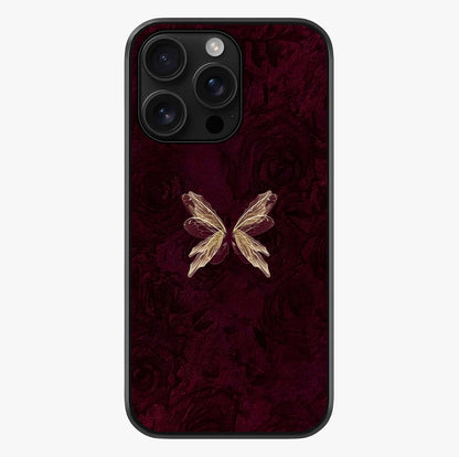 Crimson Fade Butterfly Glass Case showing full back design in clean flat view with glossy glass finish.