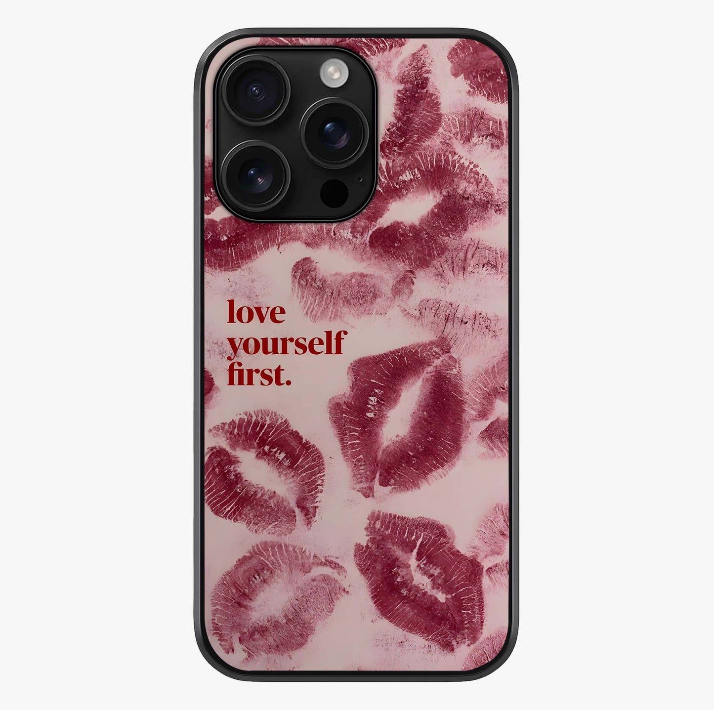 Crimson Kiss Love Glass Case showing full back design in clean flat view with glossy glass finish.