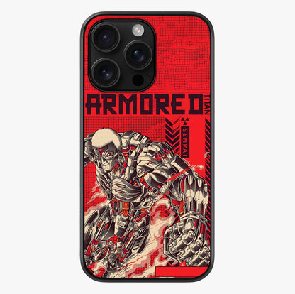 Crimson Mecha Titan Glass Case showing full back design in clean flat view with glossy glass finish.