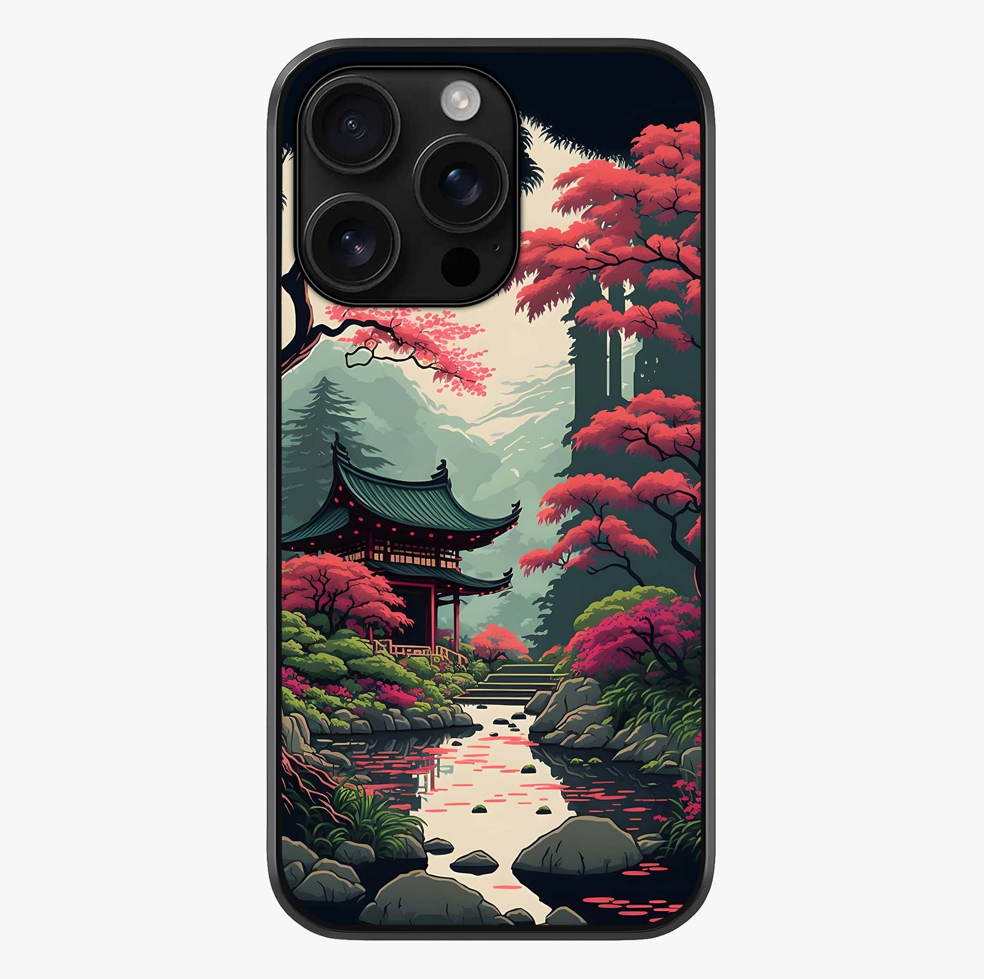 Crimson Temple View Glass Case showing full back design in clean flat view with glossy glass finish.