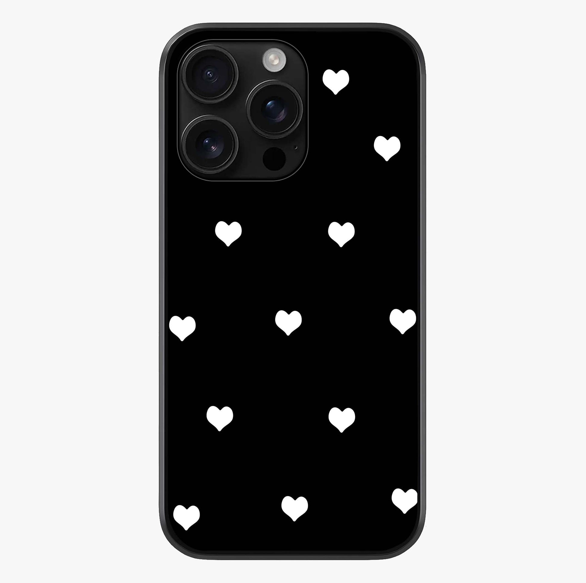 Cute And Simple White Hearts Glass Case showing full back design in clean flat view with glossy glass finish.