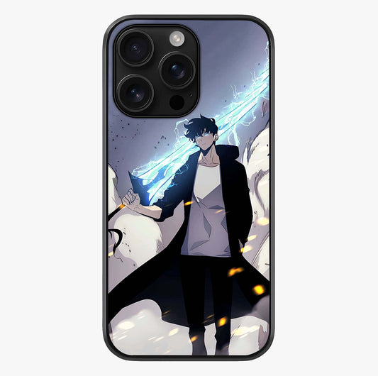 Dark Lightning Anime Warrior Glass Case showing full back design in clean flat view with glossy glass finish.