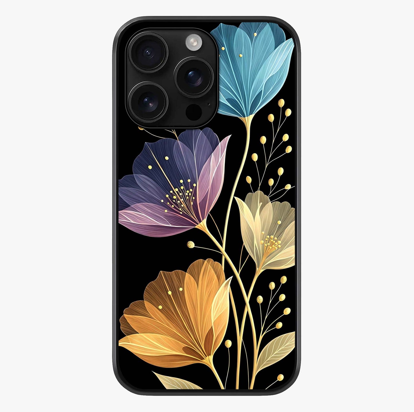 Delicate Multicolor Flowers Glass Case showing full back design in clean flat view with glossy glass finish.