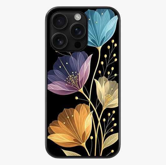 Delicate Multicolor Flowers Glass Case showing full back design in clean flat view with glossy glass finish.