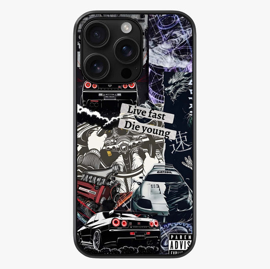 Die Young Glass Case showing full back design in clean flat view with glossy glass finish.