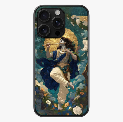 Divine Krishna Art Glass Case showing full back design in clean flat view with glossy glass finish.