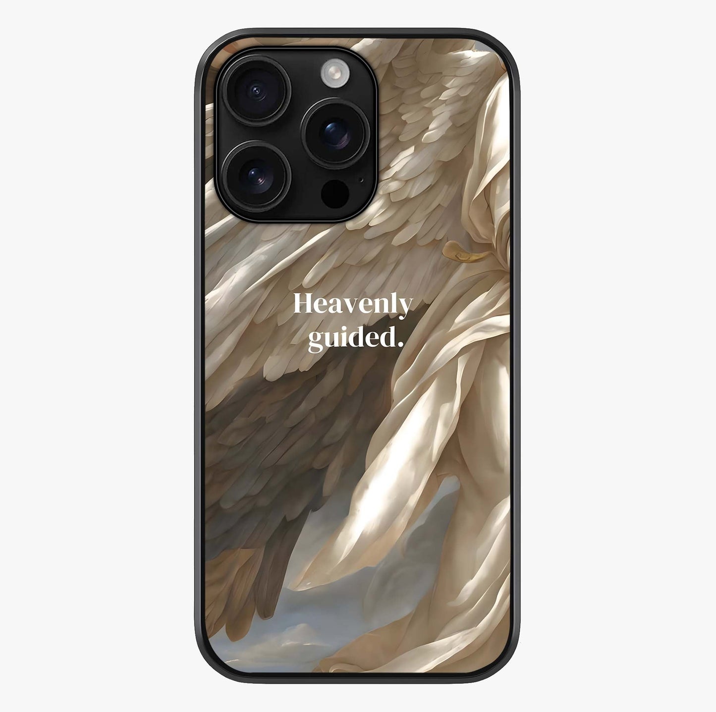 Divine Winged Grace Glass Case showing full back design in clean flat view with glossy glass finish.